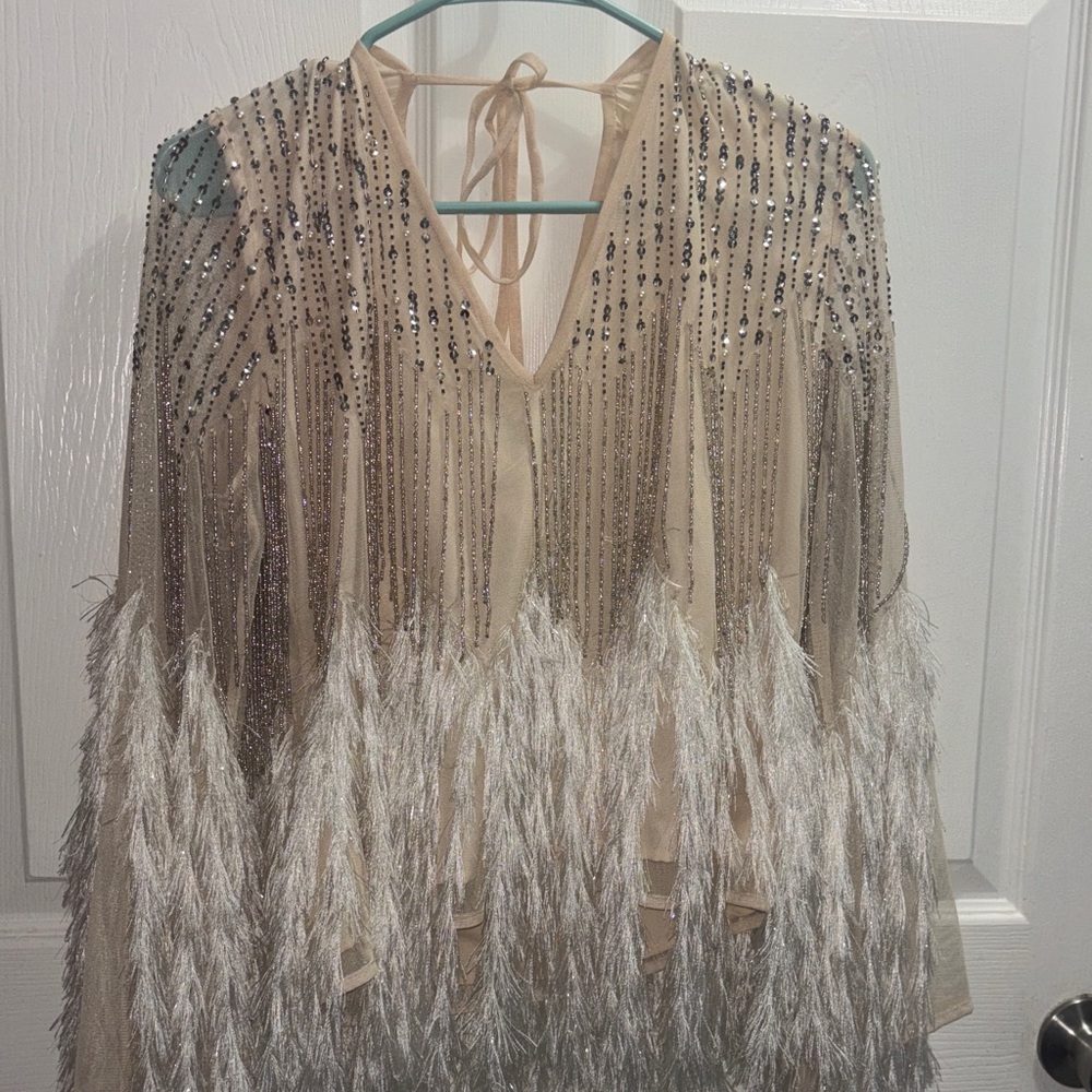 ASOS Tan and Silver Beaded Fringe Top